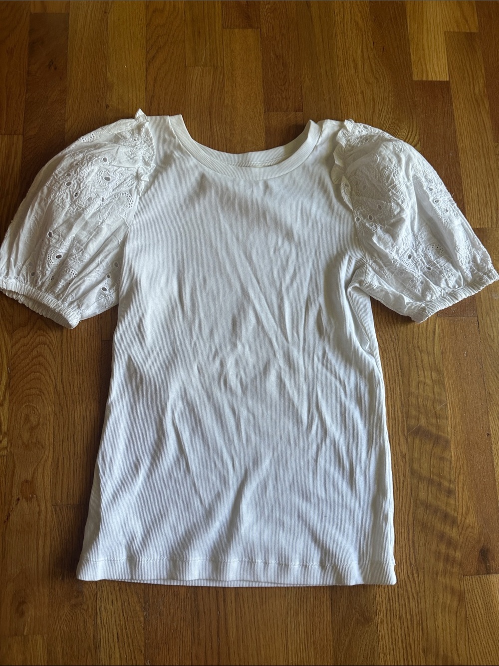 Loft White Puff Sleeve Eyelet Top